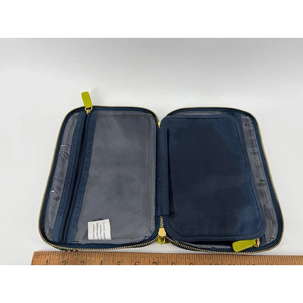 Sonia Kashuk Blue/Teal/Green Cosmetic Case Small Zip Organizer, Plaid Bag Pouch